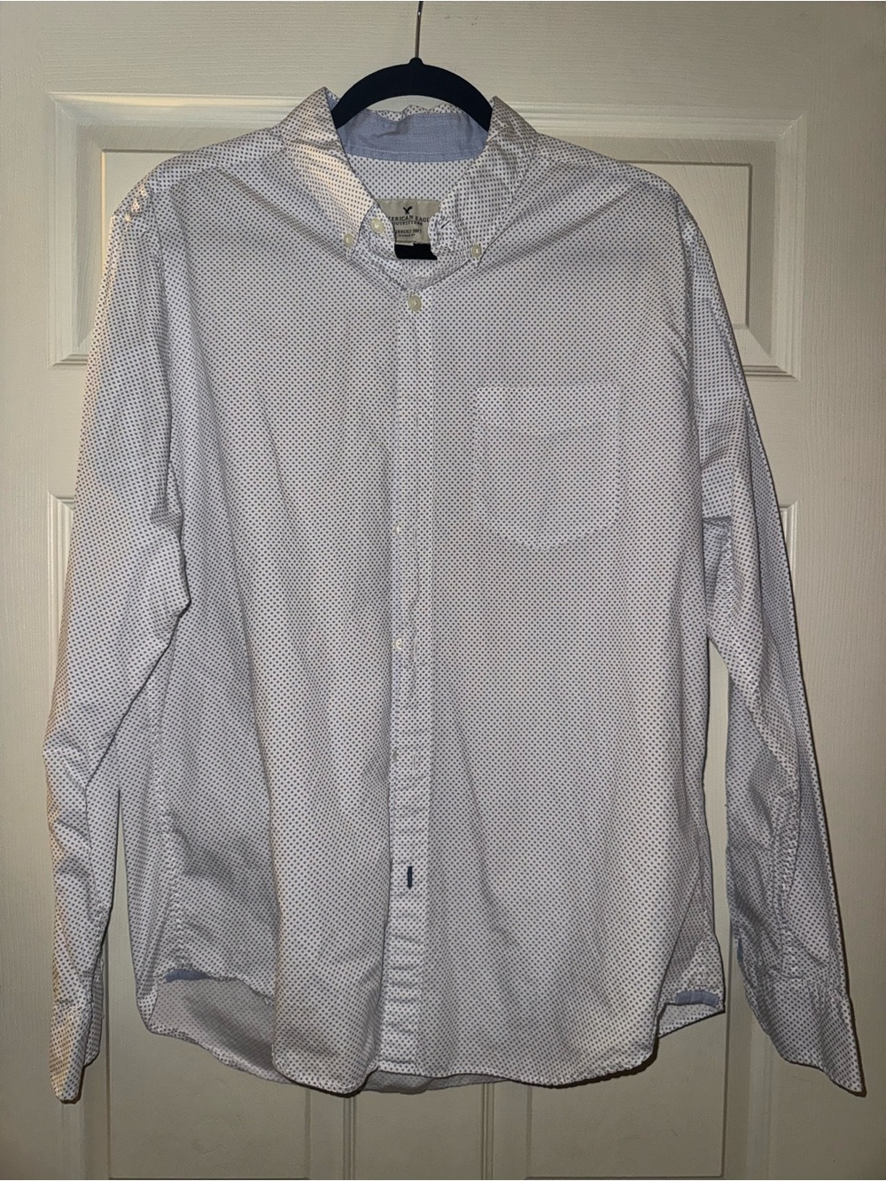 American Eagle Outfitters White Button-Down Shirt with Micro Dot Print
